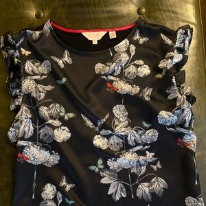 Ted Baker Hydrangea  and Butterfly Print Black Top Size 2